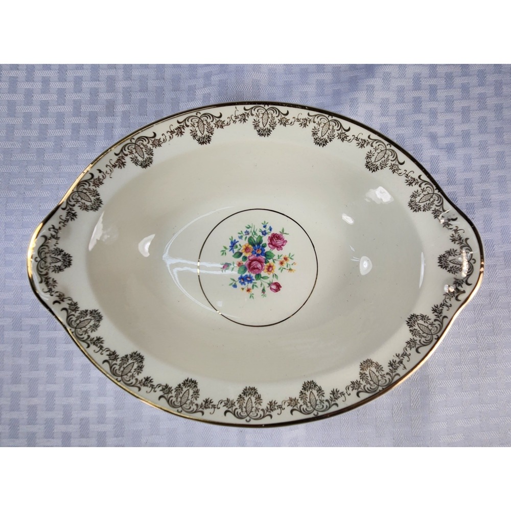 1939 Taylor Smith Taylor Vegtable Serving Bowl 22K GOLD Filigree Floral Bouquet